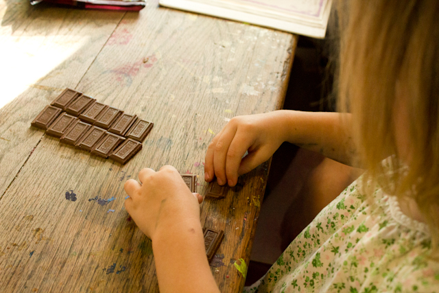 The book mostly shows rectangles of Hershey chocolates set up in ...