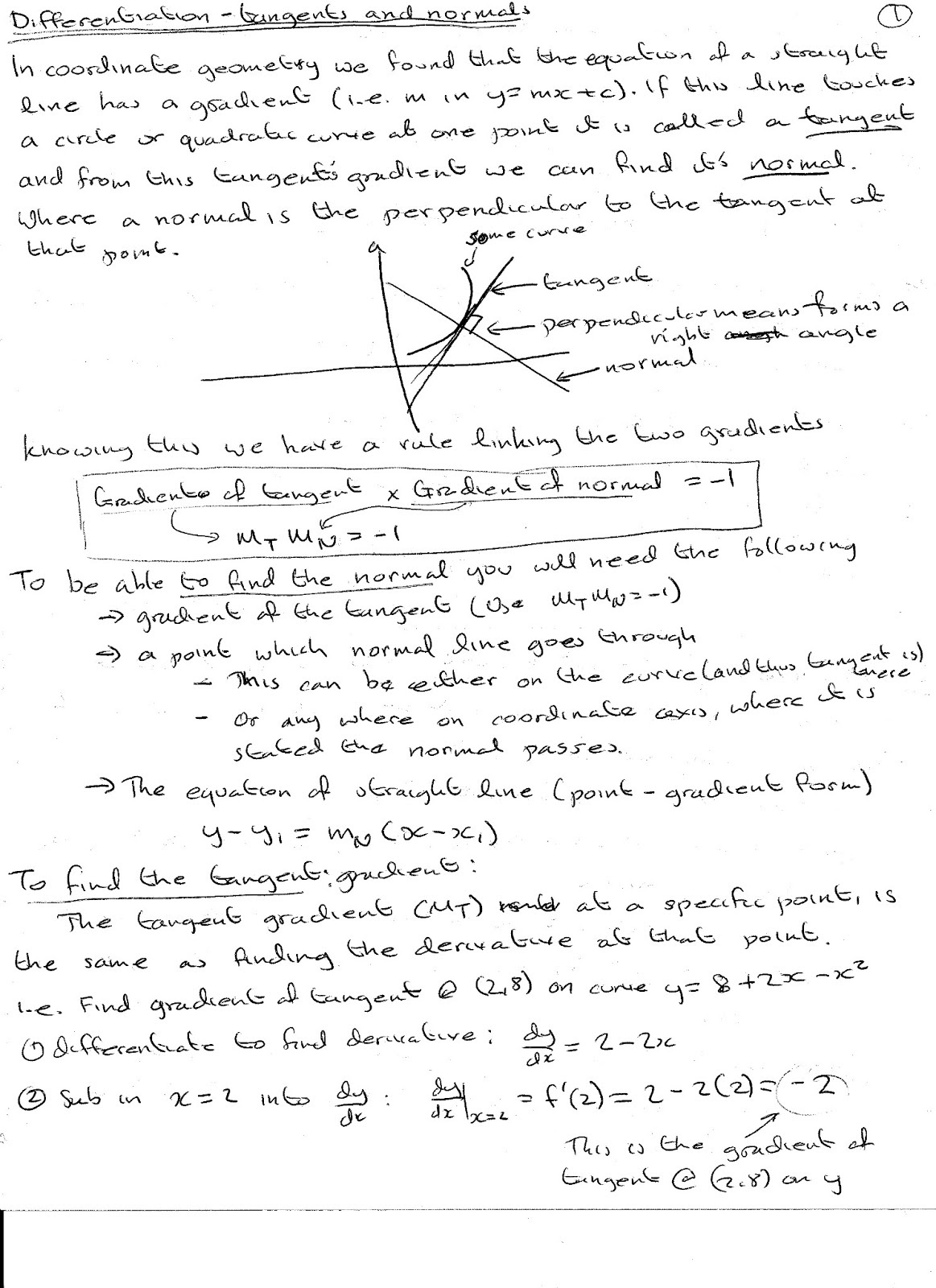 A Level Maths Notes Differentiation Tangents and Normals