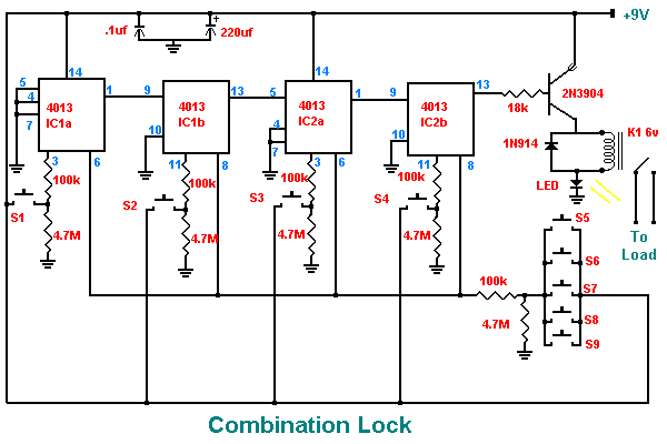 4 Switch Electronic Combination Lock |simple schematic diagram