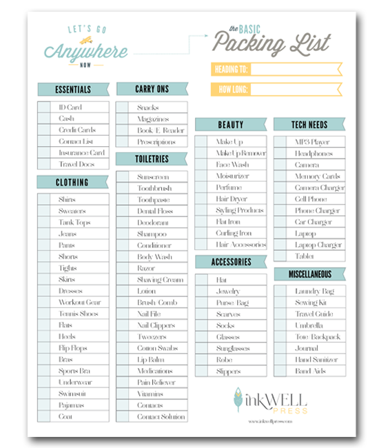 free download travel packing checklist inkwell press vacation checklist