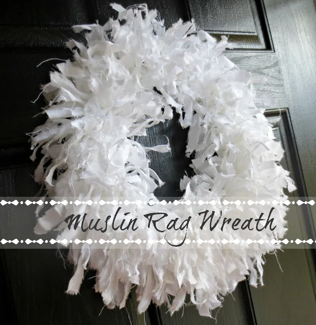 Muslin rag wreath, by Down to Earth Style, featured on I Love That Junk