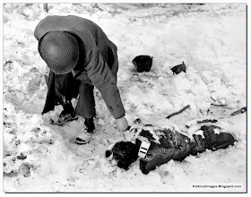 dead American soldier shot by  SS at Malmedy  December 1944