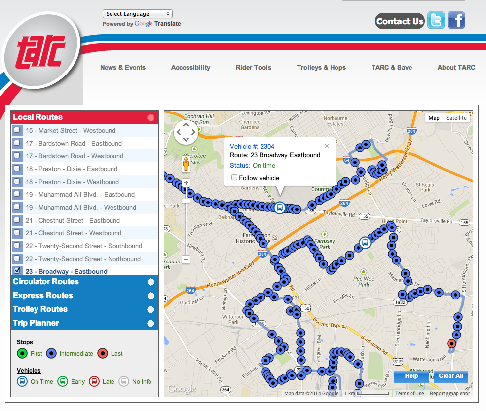 Metro Mapper Blog TARC RealTime Bus Data Published to Google