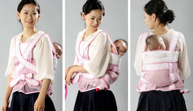 Yellow Dalpong Fox Baby Wrap Carrier Mesh Podaegi Korean Style Baby Toddler Carrier Sling 