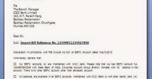 declaration rbi letter effc format