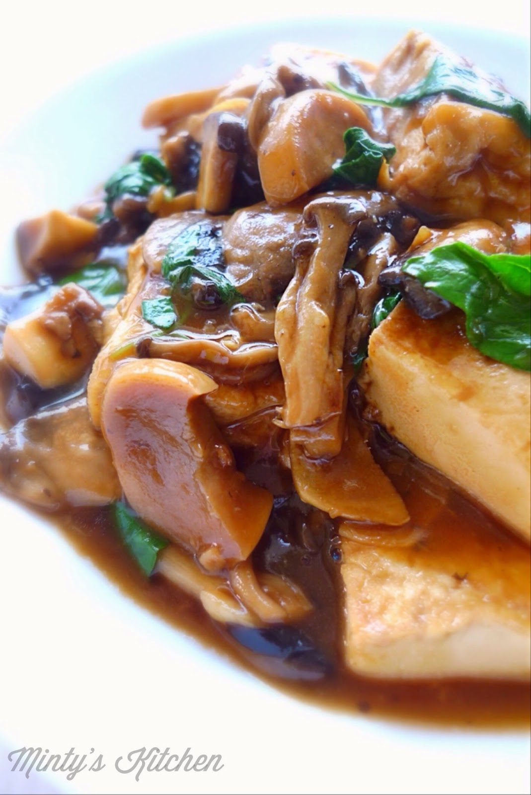 Minty's Kitchen Braised Tofu and Mushroom With Thai Basil