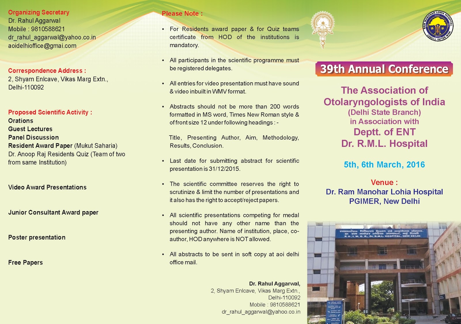 Association of Otolaryngologists of India: 39th Annual Conference of AOI-Delhi State ...1600 x 1123