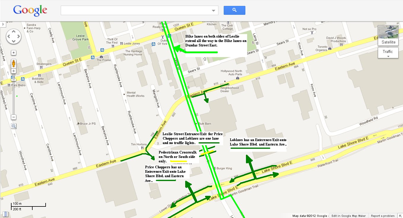Map of Leslie Street as Gateway to Water Front Map of Leslie Street with merge lanes on Lake Shore and Eastern to new Entrances on the Malls North and South flanks