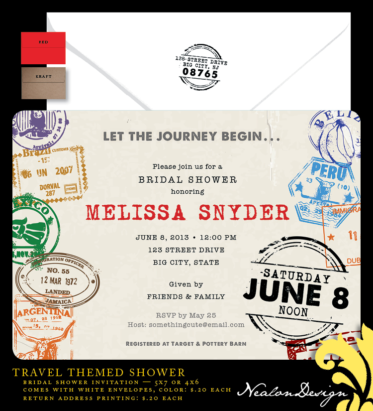 Nealon Design Travel Bridal Shower Invitation Travel Bridal Shower Invitation
