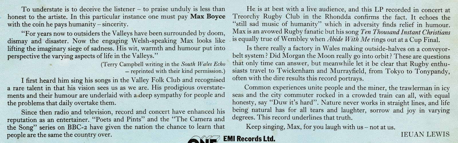 Luigi's 50's & 60's Vinyl Corner Max Boyce....230 Kbps