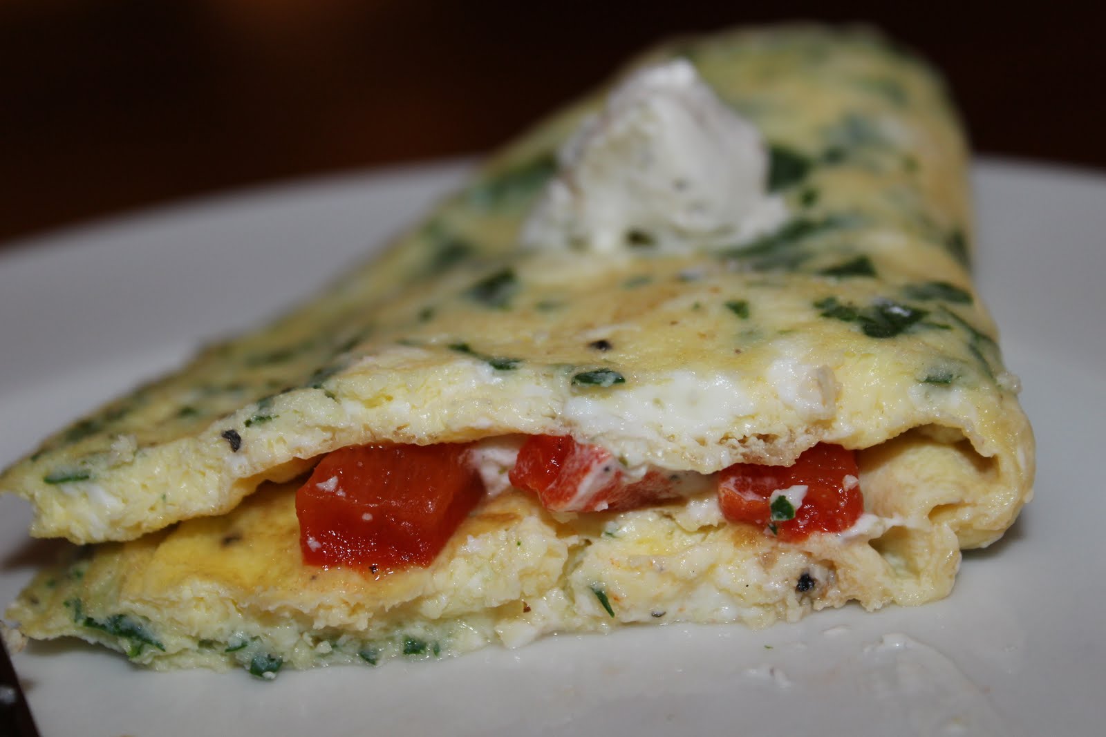 Food For The Fresh Roasted Red Pepper & Goat Cheese Omelette