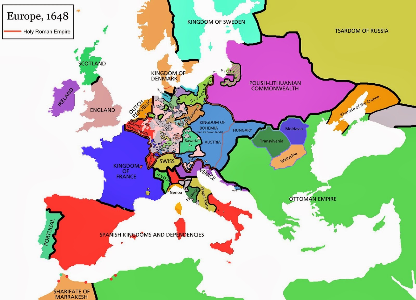 HISTORICAL MAPS: Europe 1648 Map