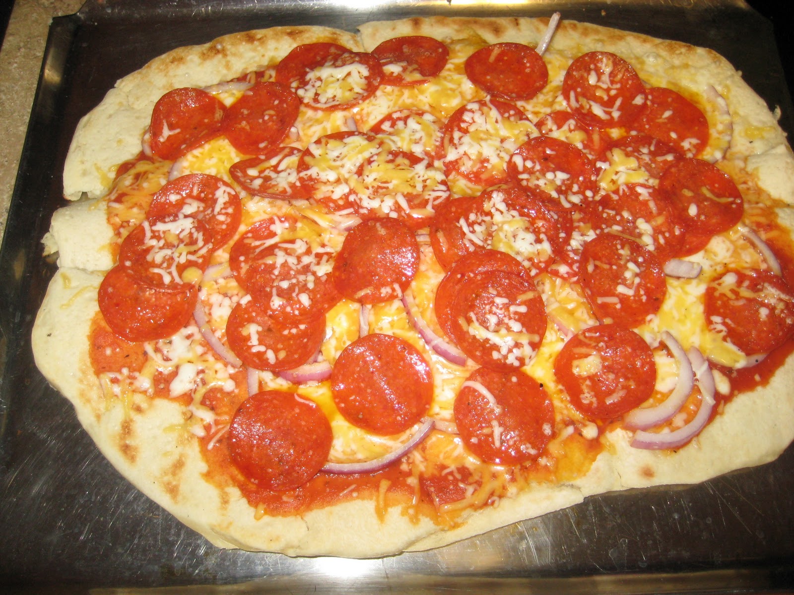 The Menu Mama Grilled Pepperoni and Red Onion Pizza