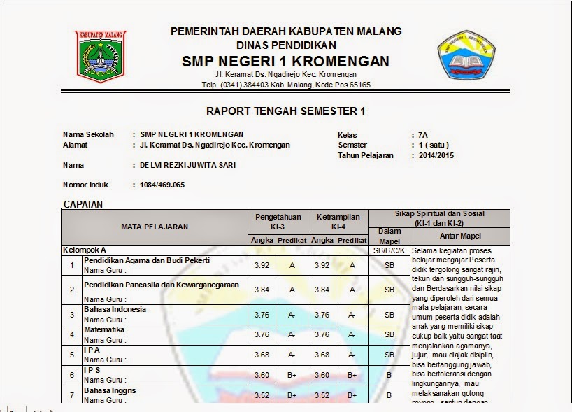 Aplikasi Raport K13 Smp Sederhana