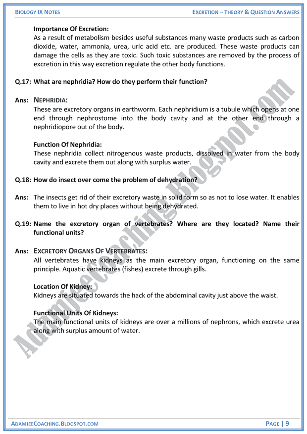excretion-theory-notes-and-question-answers-biology-notes-for-class-9th