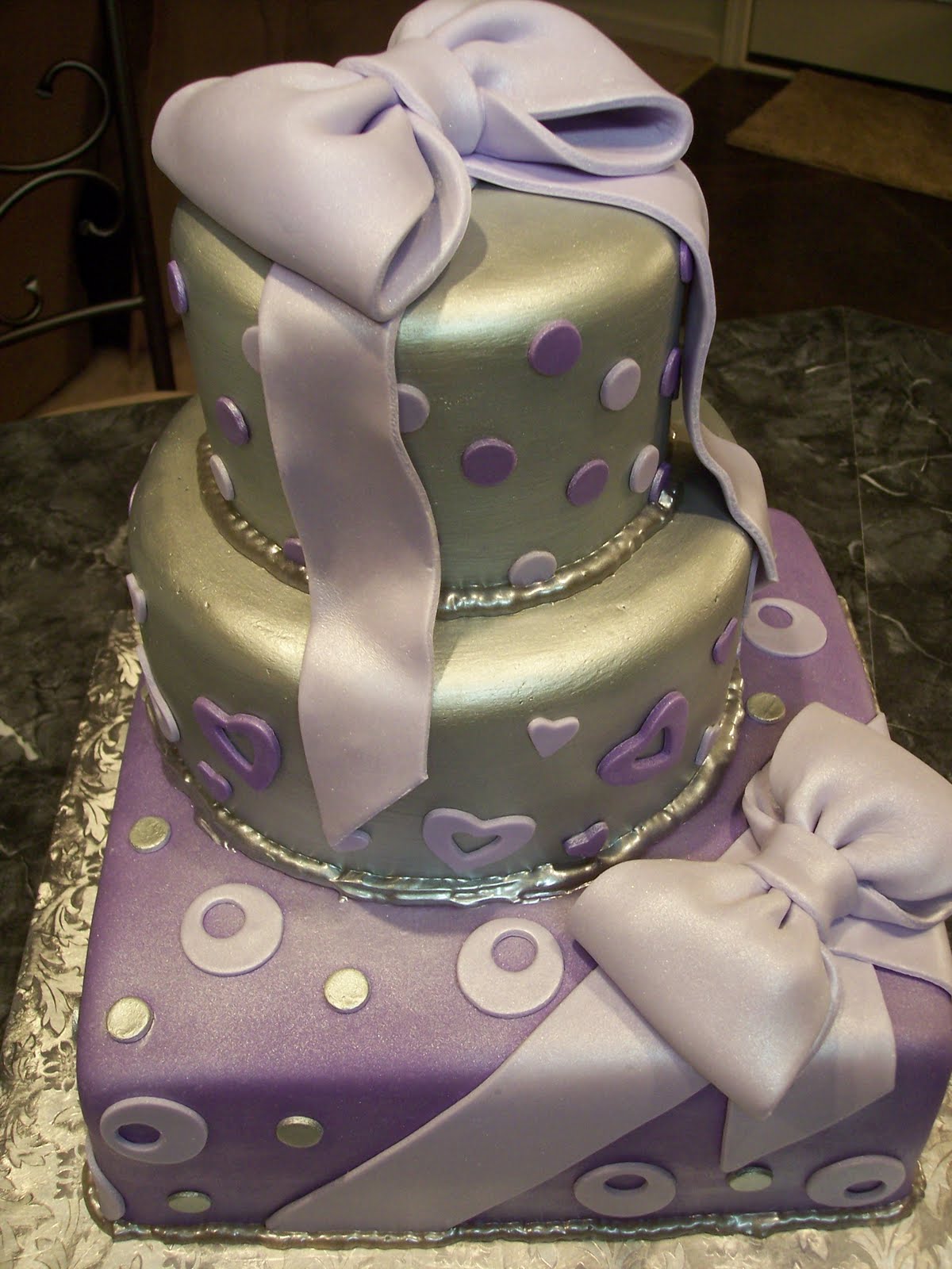 MyMoniCakes Silver, Lavender & Purple Gift Box Bridal Shower cake
