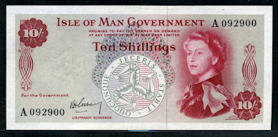 World currency Isle of Man Ten shillings note Queen Elisabeth