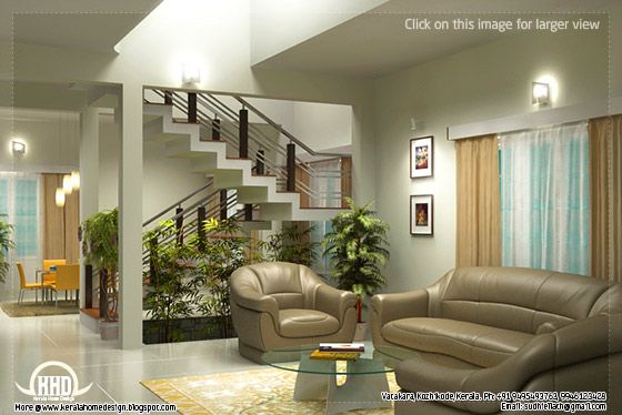 Beautiful living room rendering - Kerala home design and floor plans