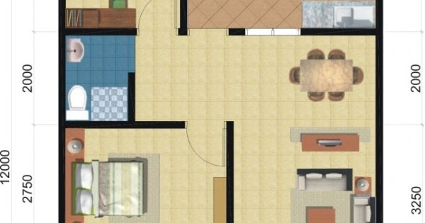 denah rumah minimalis 1 lantai 2 kamar tidur - desain ...