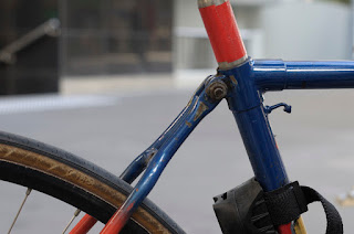 Austral, bike, bicycle, the biketorialist, biketorialist, single speed, fixed speed, fixie, Melbourne, Victoria, Australia, swanston Rd, red, frame, velocity , tim macauley, timothy macauley, seat tube, seat stay