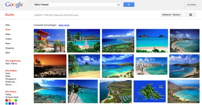 Google Suche nach Bildern zu Hawaii