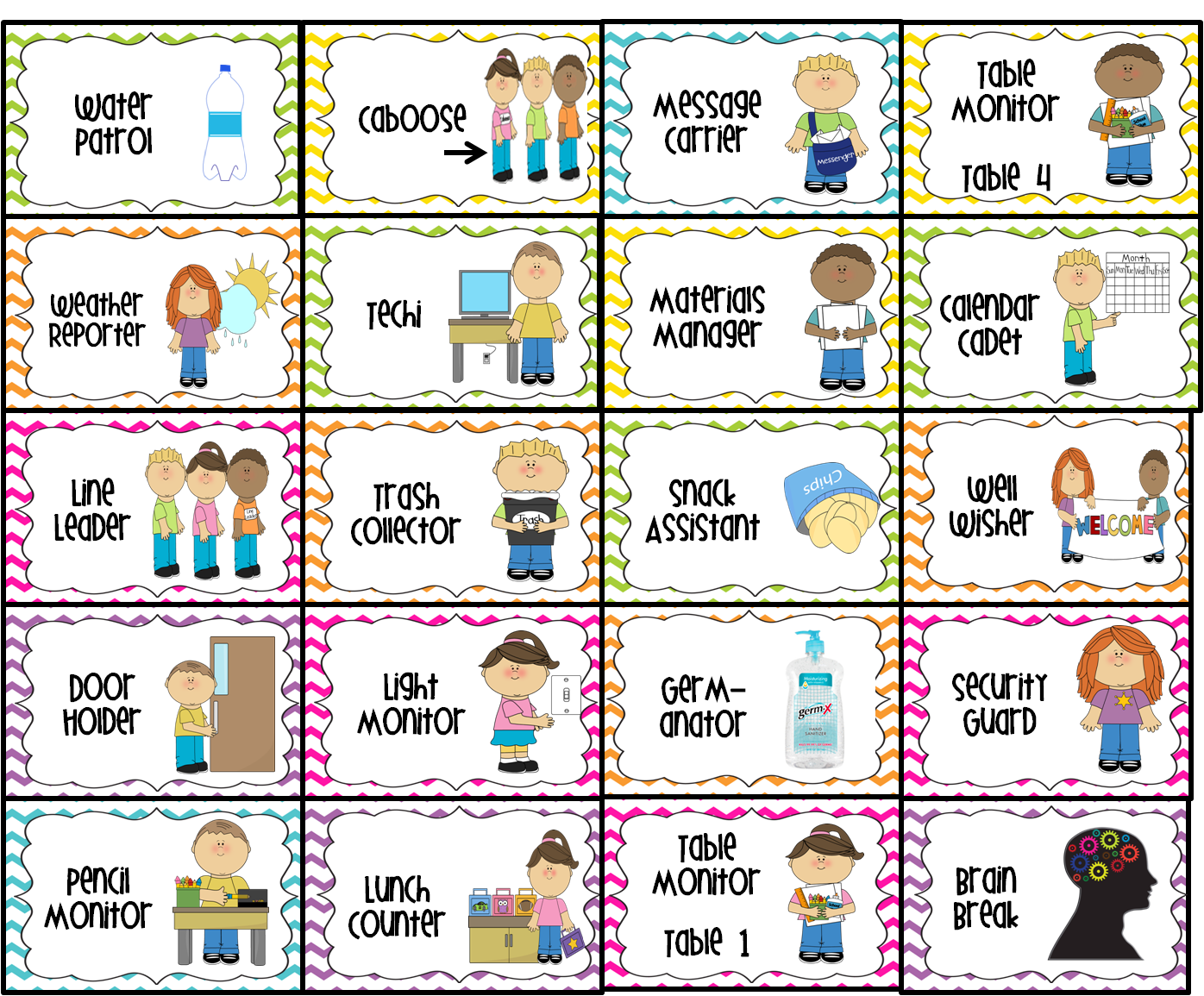 1st Grade Job Chart