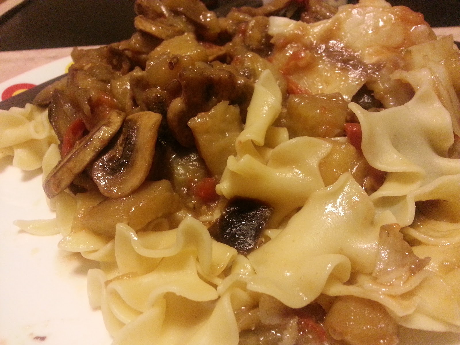 Egg Noodles Pasta with Fish and Mushroom Sauce