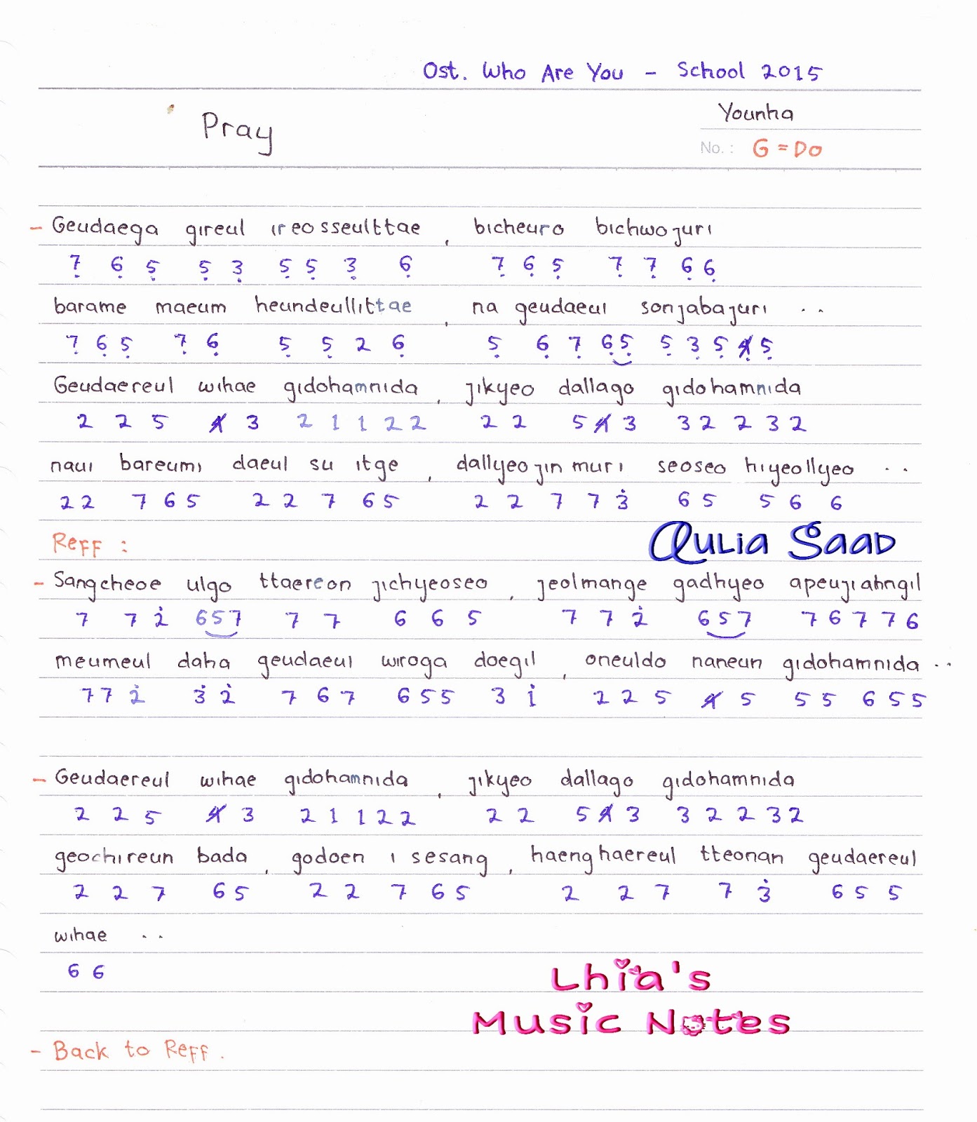 Not Angka Younha Pray (Ost. Who Are You School 2015