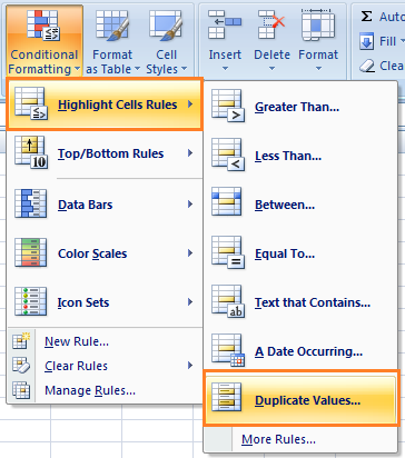 Select Duplicate Values Highlight Cell Rules