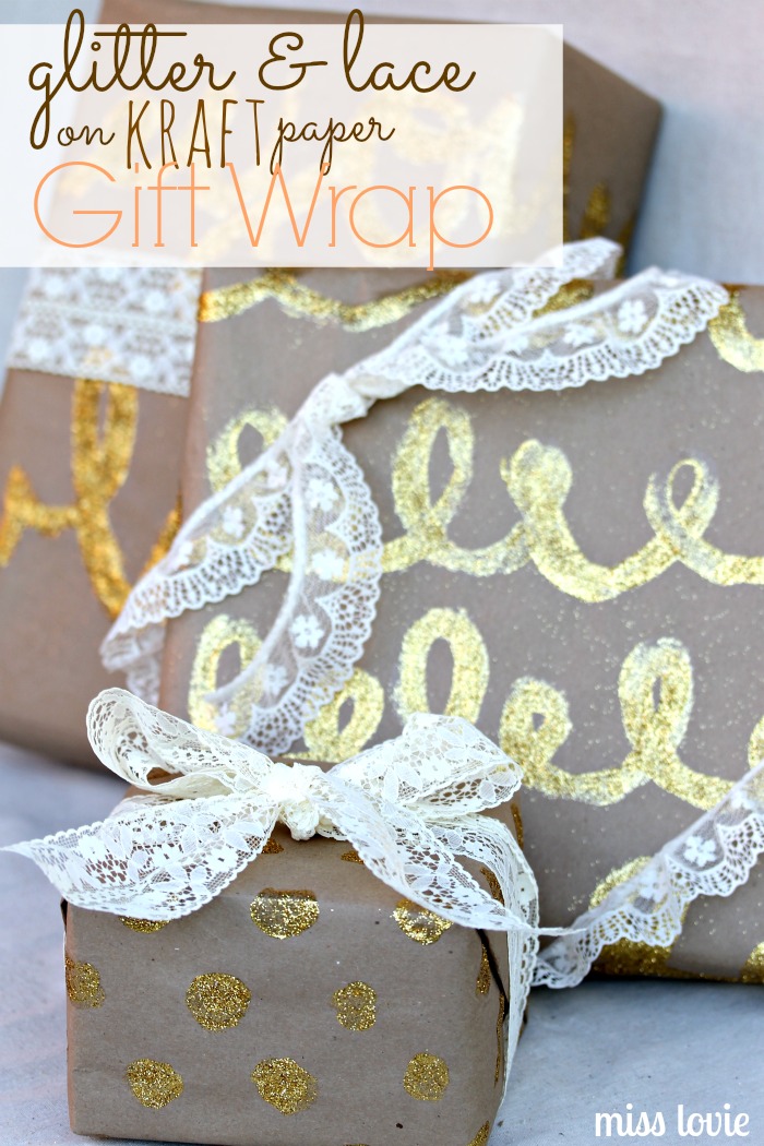 Miss Lovie Glitter and Lace on Kraft Paper Gift Wrap