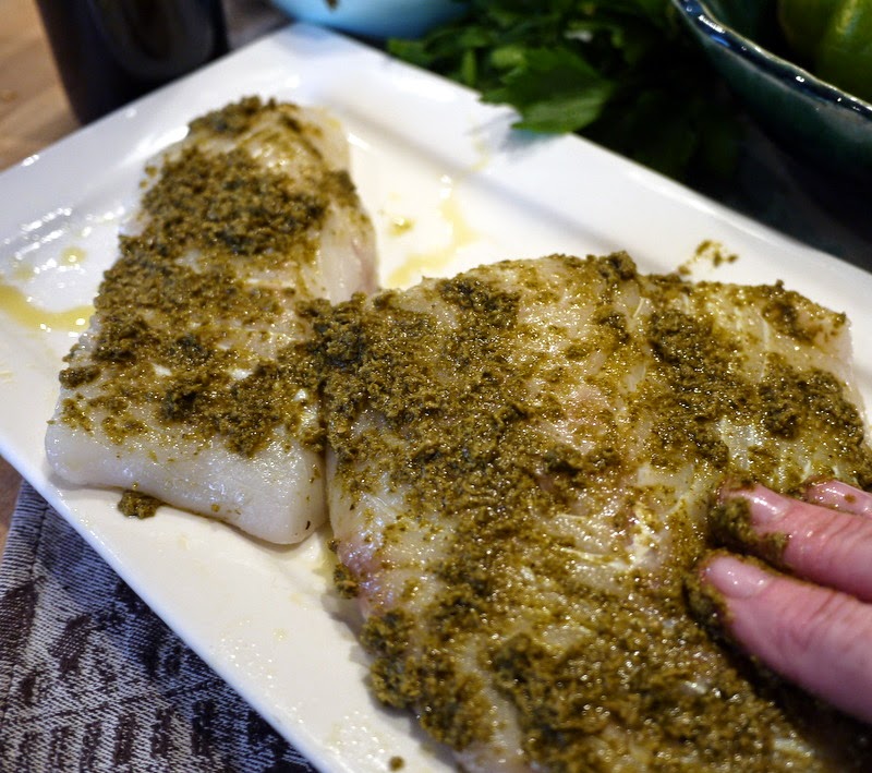 Gathering Around The Grill Grilled PestoCrusted Halibut and Lemony