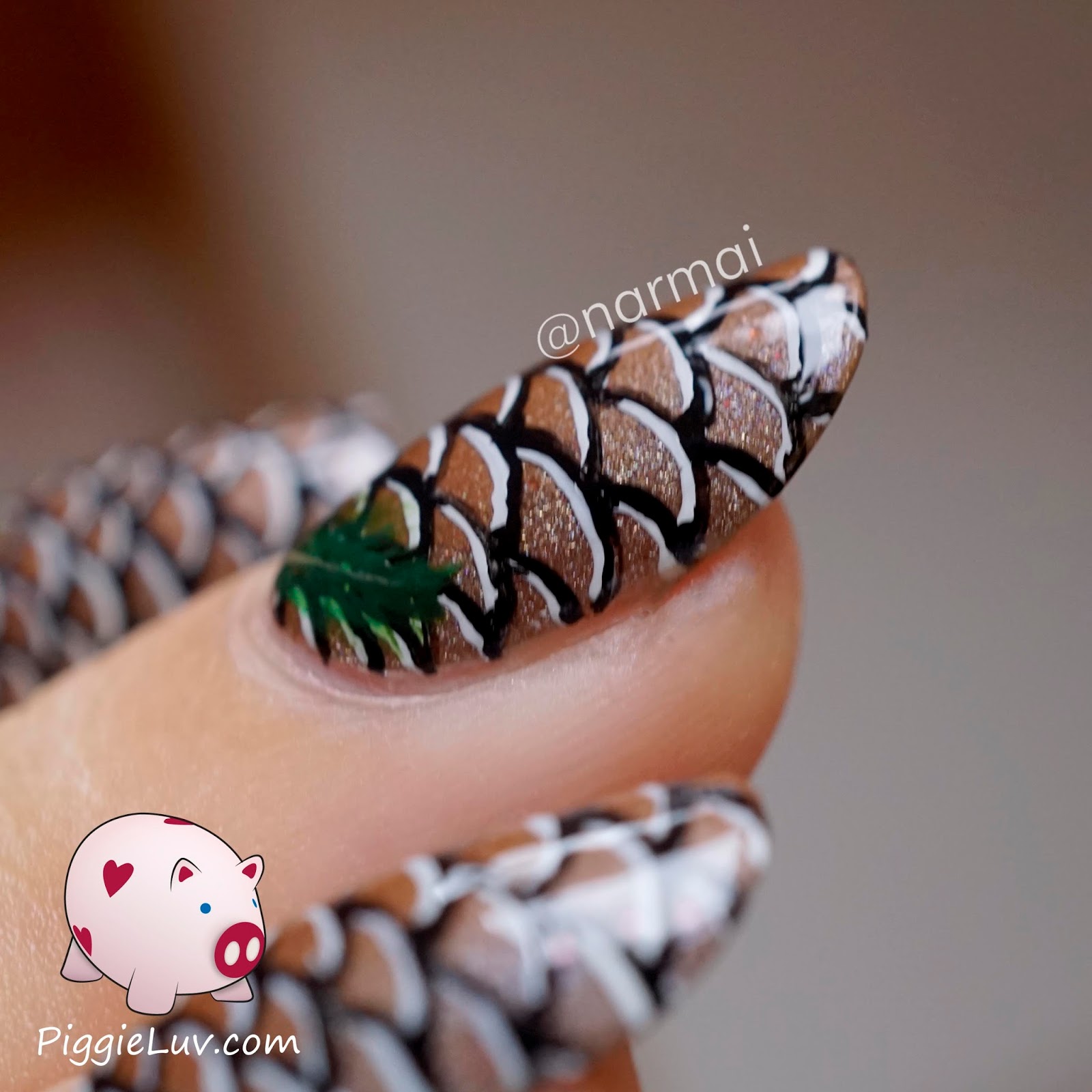 PiggieLuv Pine cone nail art + video tutorial