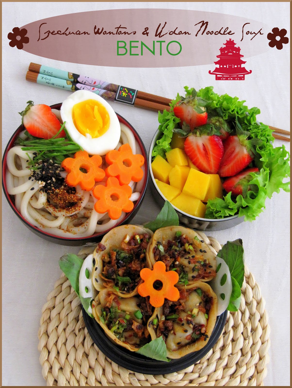 Szechuan Wontons & Udon Noodle Soup Bento Cooking Gallery