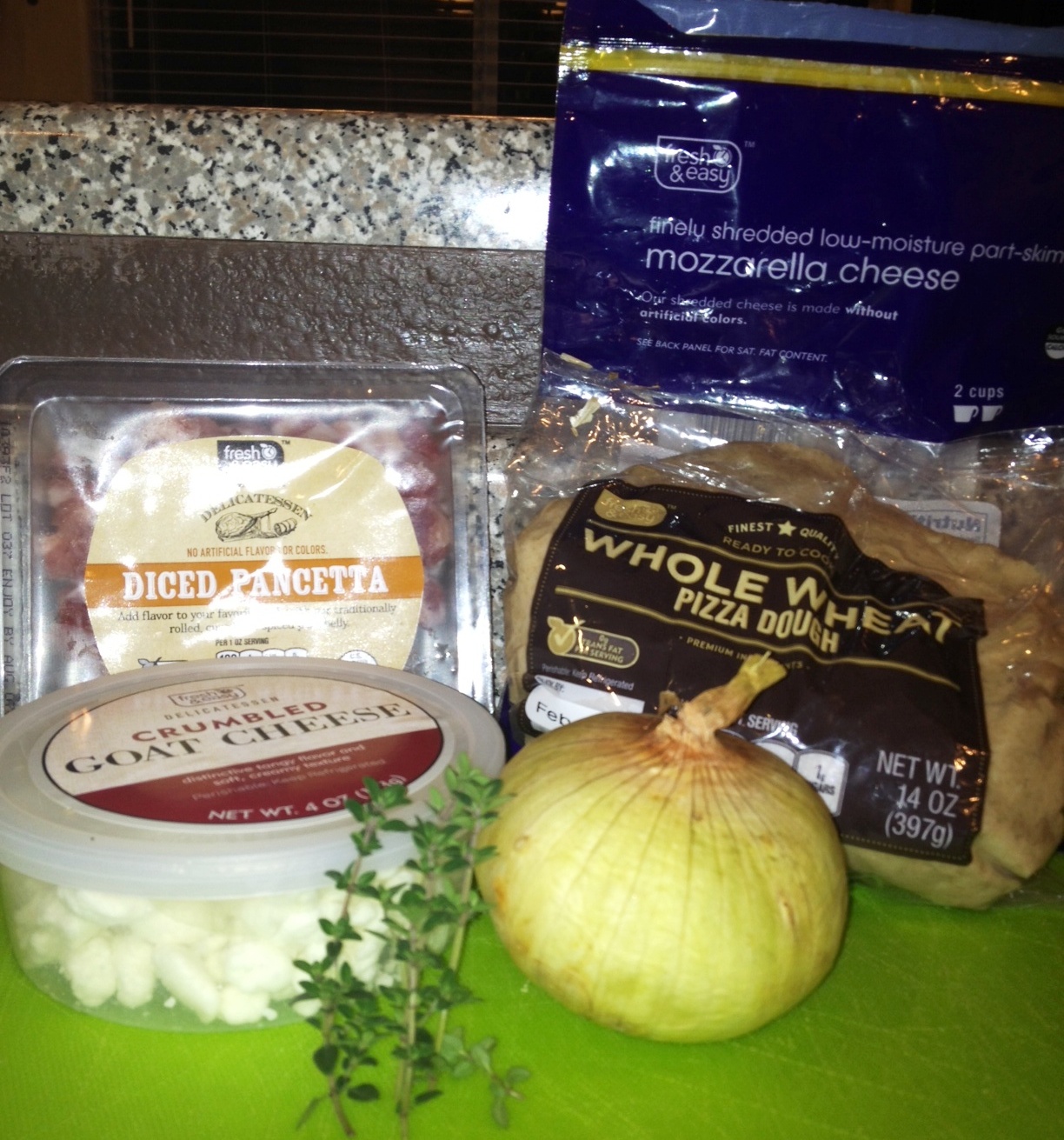 Small Market Cook Goat Cheese, Caramelized Onion, & Pancetta Pizza