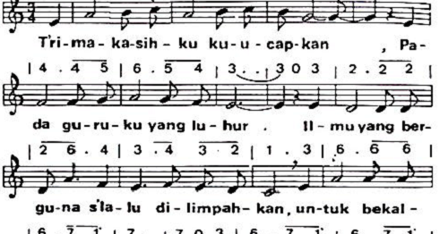 Syair dan not lagu trima kasihku Koleksi Dokumentasi