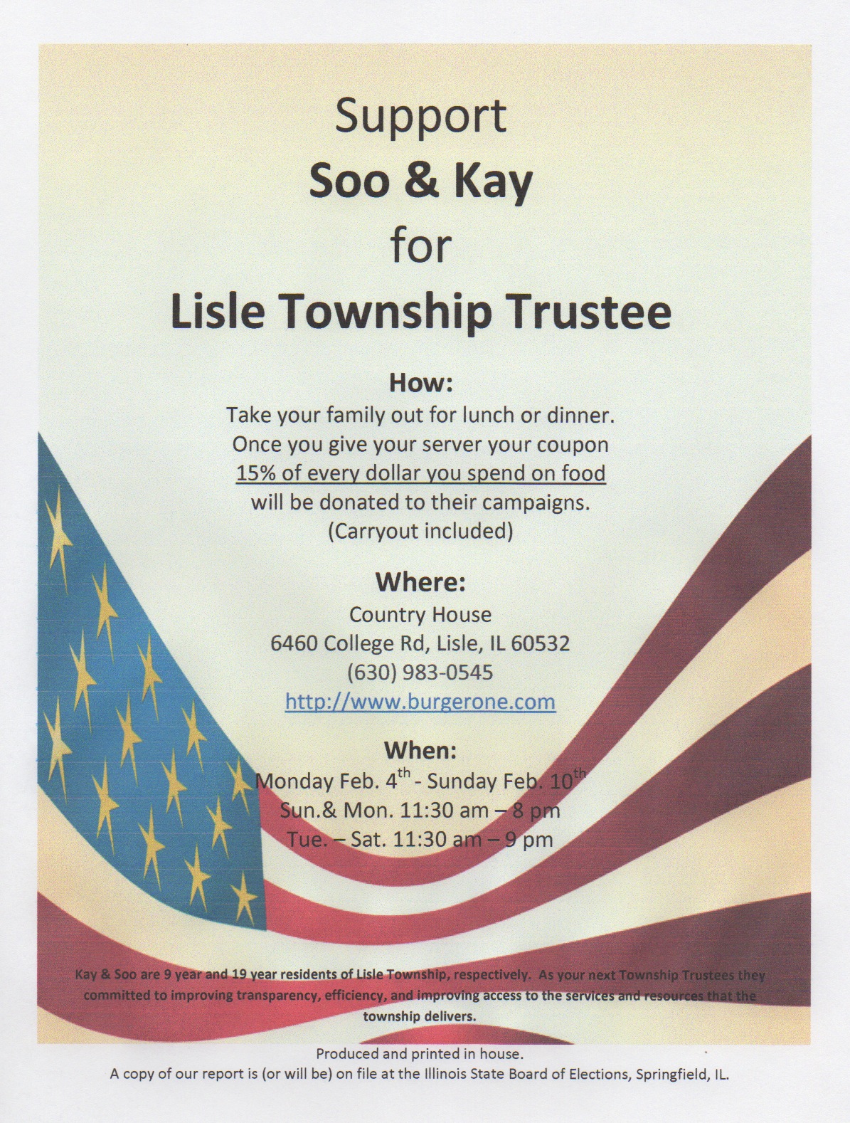 soo chang for lisle township trustee township election flyer