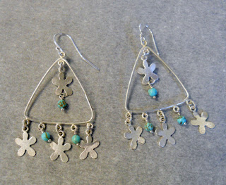 Sterling chandalier earrings daisy flower turquoise
