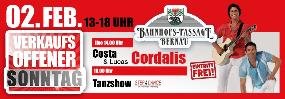 COSTA CORDALIS und SOHN LUCAS –live – am verkaufsoffenen Sonntag am 02.02.2014 in der Bahnhofs-Passage Bernau! 2 Bernau LIVE - Dein Stadtmagazin für Bernau bei Berlin
