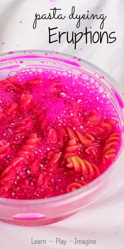 How to dye pasta using erupting dye - Kids will love this new recipe for play!