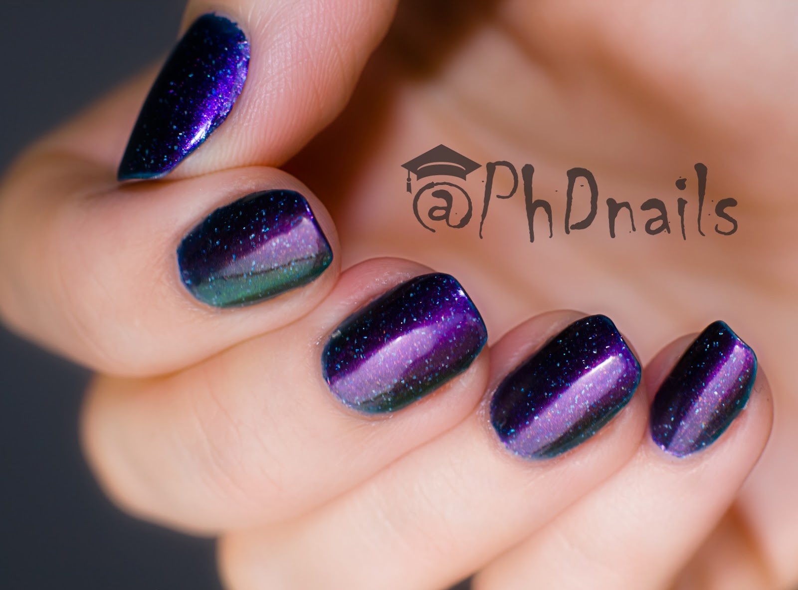 PhD nails Good god Bow polish and "Moon landing" stamping nail art