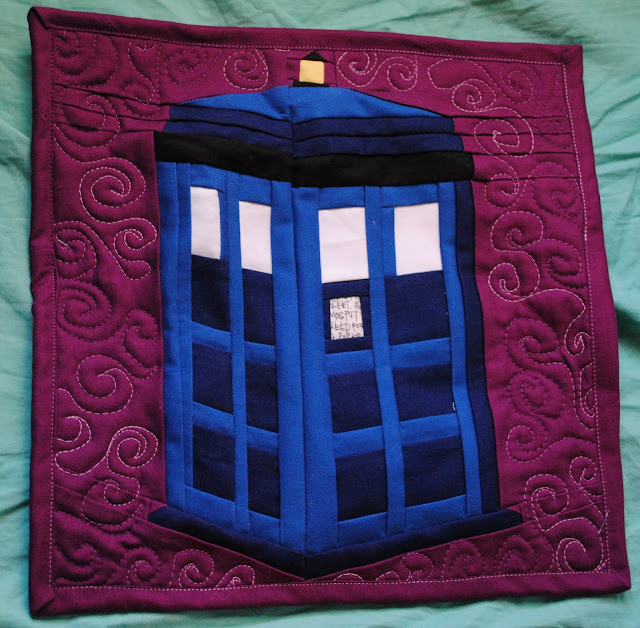 tardis paper pieced quilted wall hanging