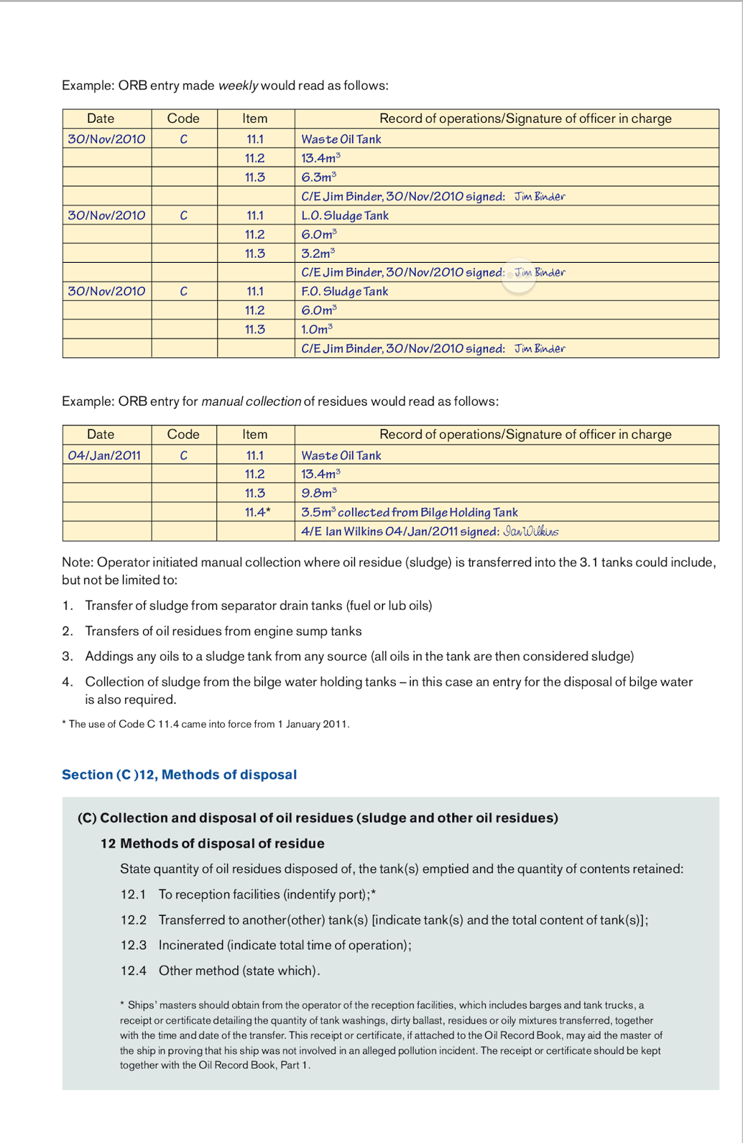 Myanmar Marine Engineers Oil Record Book entries Machinery space