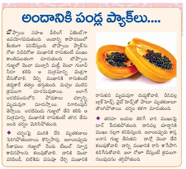 TELUGU WEB WORLD BOPPAYA / PAPAYA FRUITS FACE PACK FOR BEAUTINESS TO WOMEN
