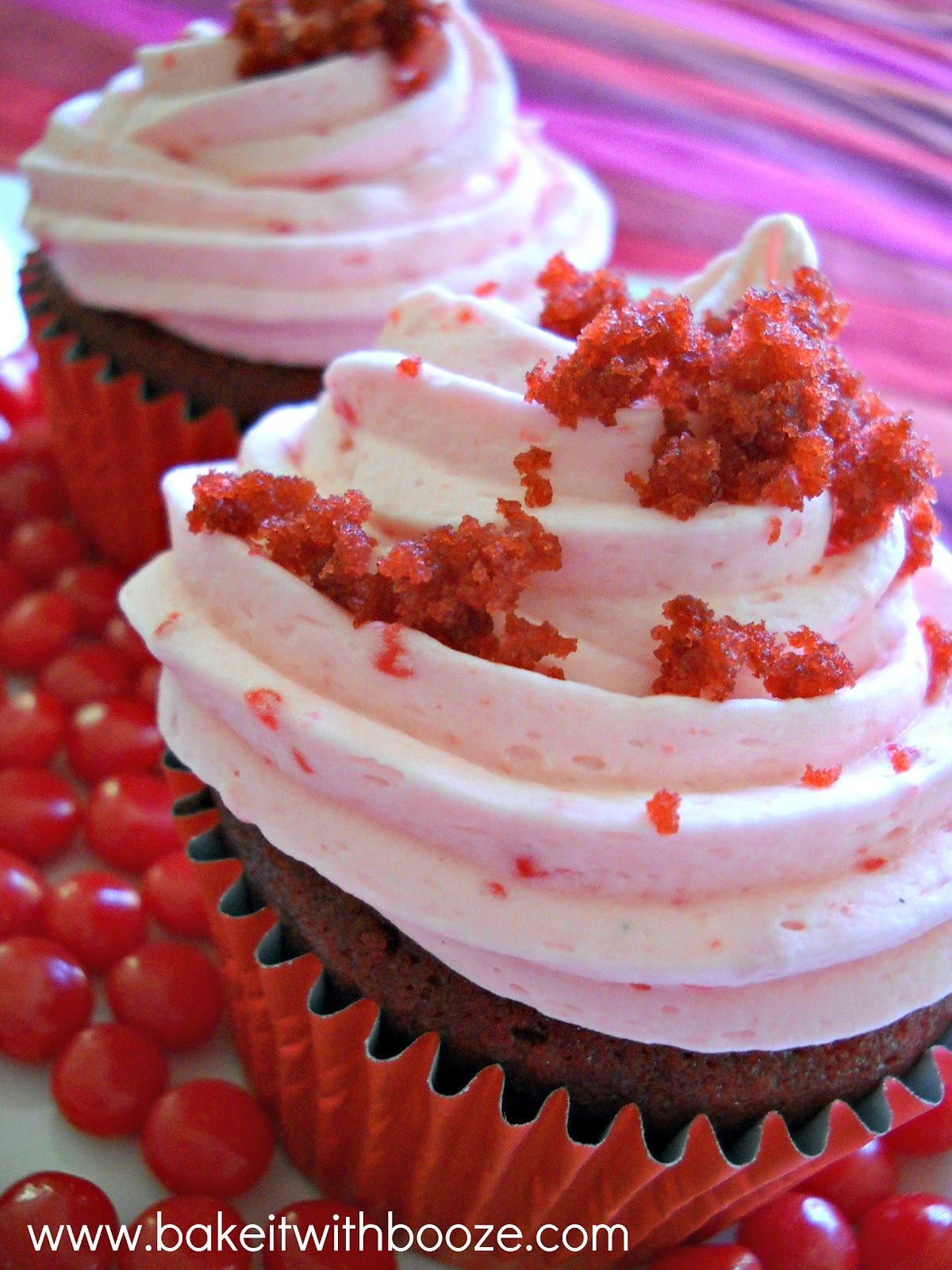 Bake It With Booze! Red Hot Velvet Ice Cream Cupcakes {with Goldschlager}