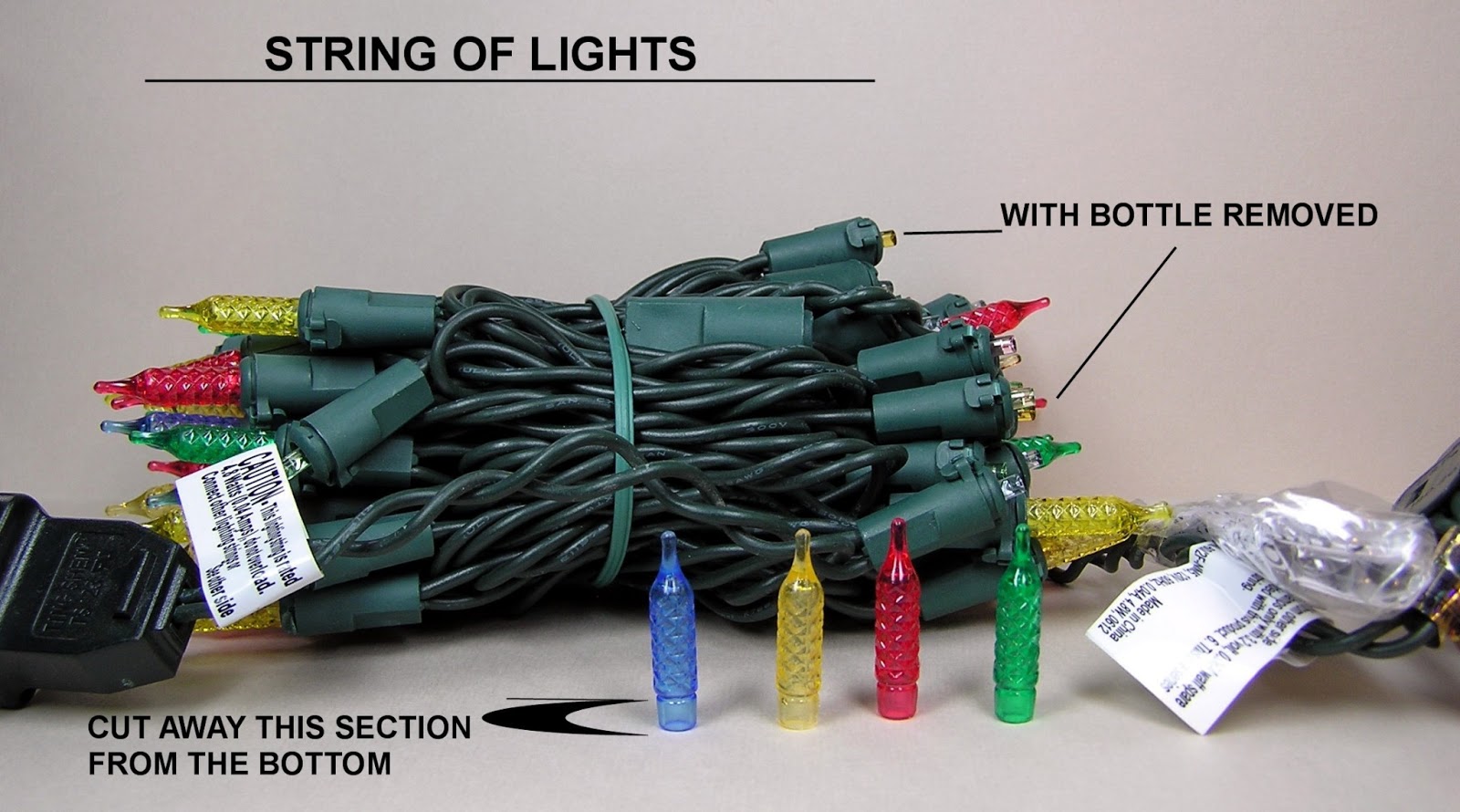DYI DOLLHOUSE MINIATURES: CREATING BOTTLES FROM HOLIDAY TREE LIGHTS