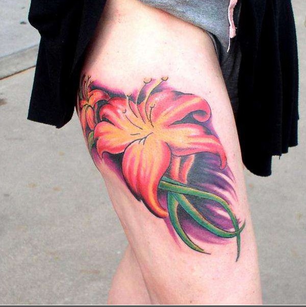 thigh lily tattoo design