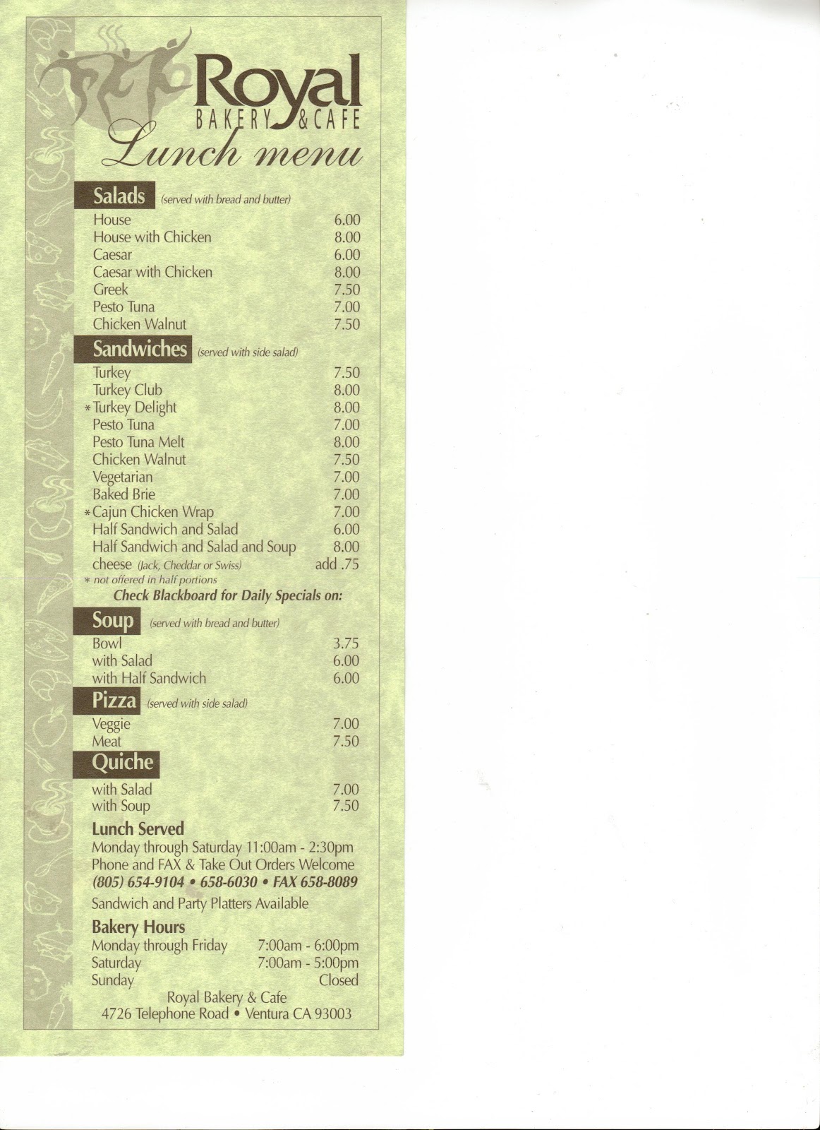 VC Menu Royal Bakery & Cafe Ventura