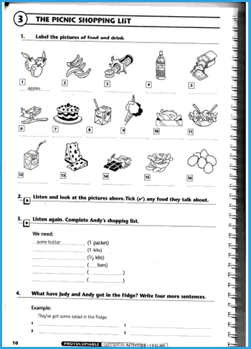 The Green Chalkboard Intro 1 Listening 5 The Picnic Shopping List