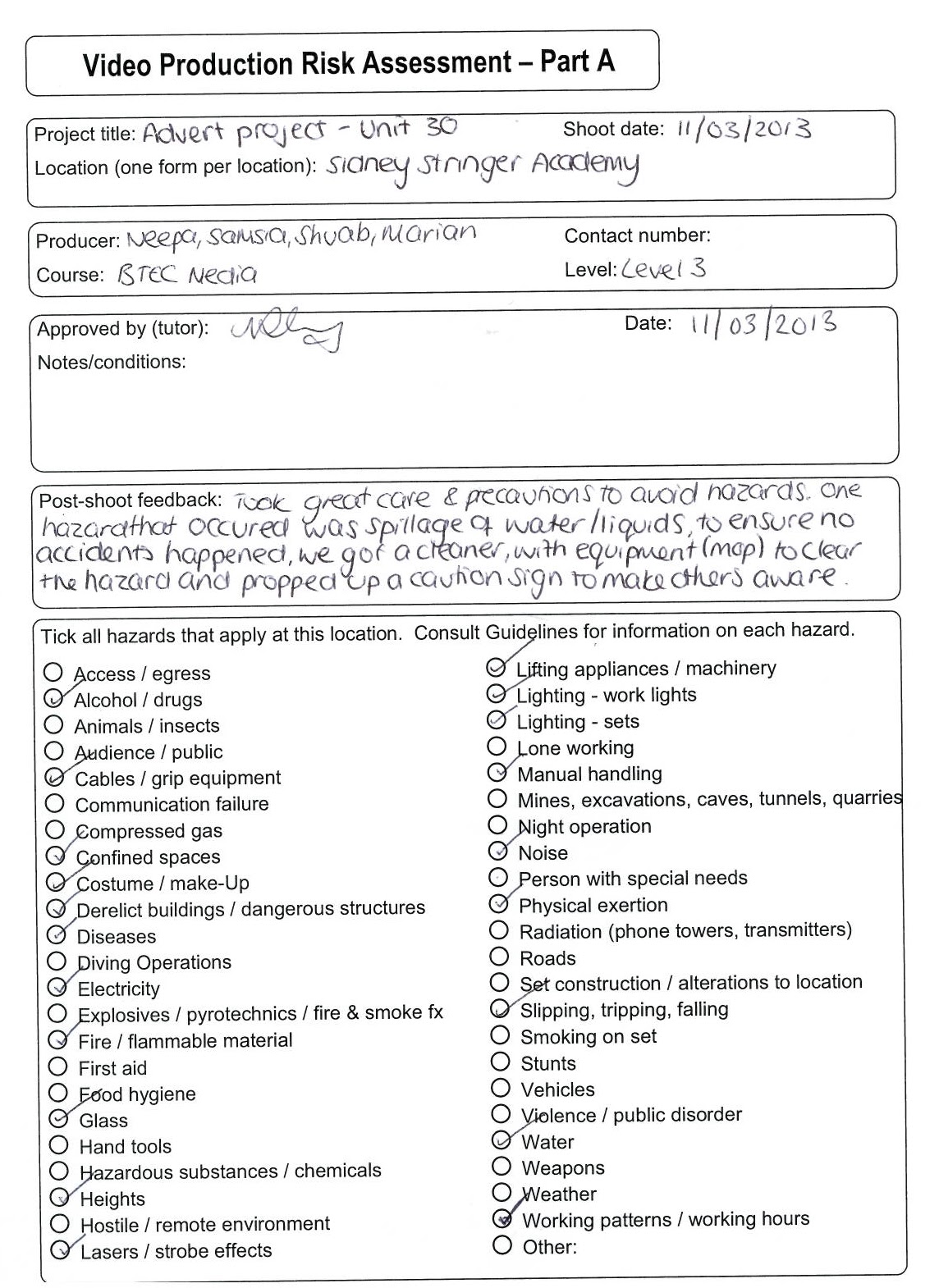 risk assessment checklist template