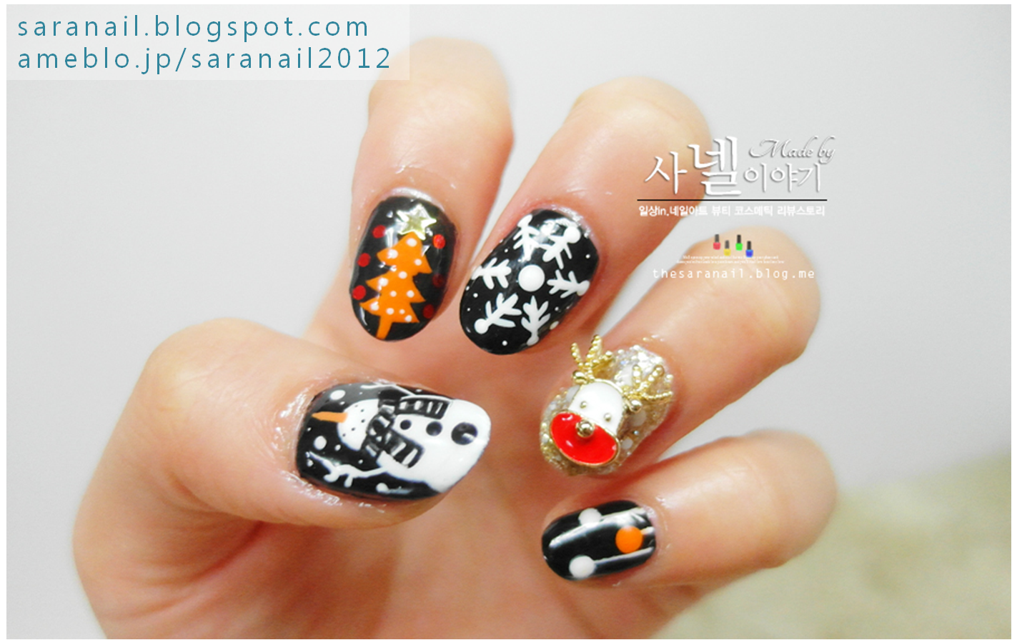 SARA NAIL Easy drawing with nail brush! EASY Christmas nail art, Snow